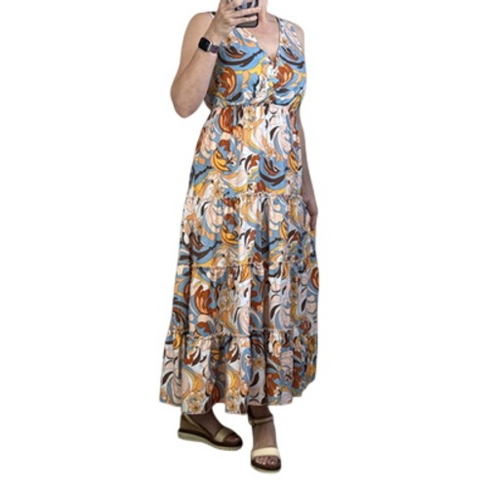 Boston Proper Tiered Midi Maxi Dress Size S Sleeveless V-Neck Retro Paisley